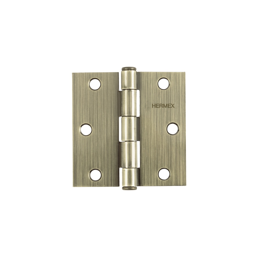 Bisagra cuadrada 3", acero latonado antiguo, plana, Hermex