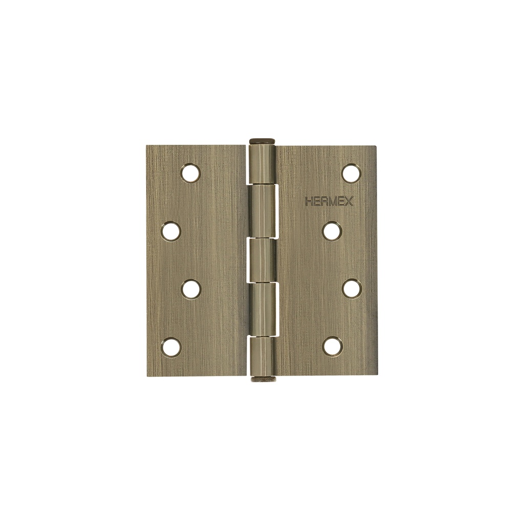 Bisagra cuadrada 4", acero latonado antiguo, plana, Hermex