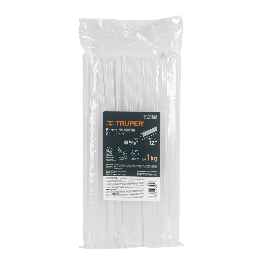 Bolsa con 1 kg de barras de silicón de repuesto p/PIPE-5/16, Truper