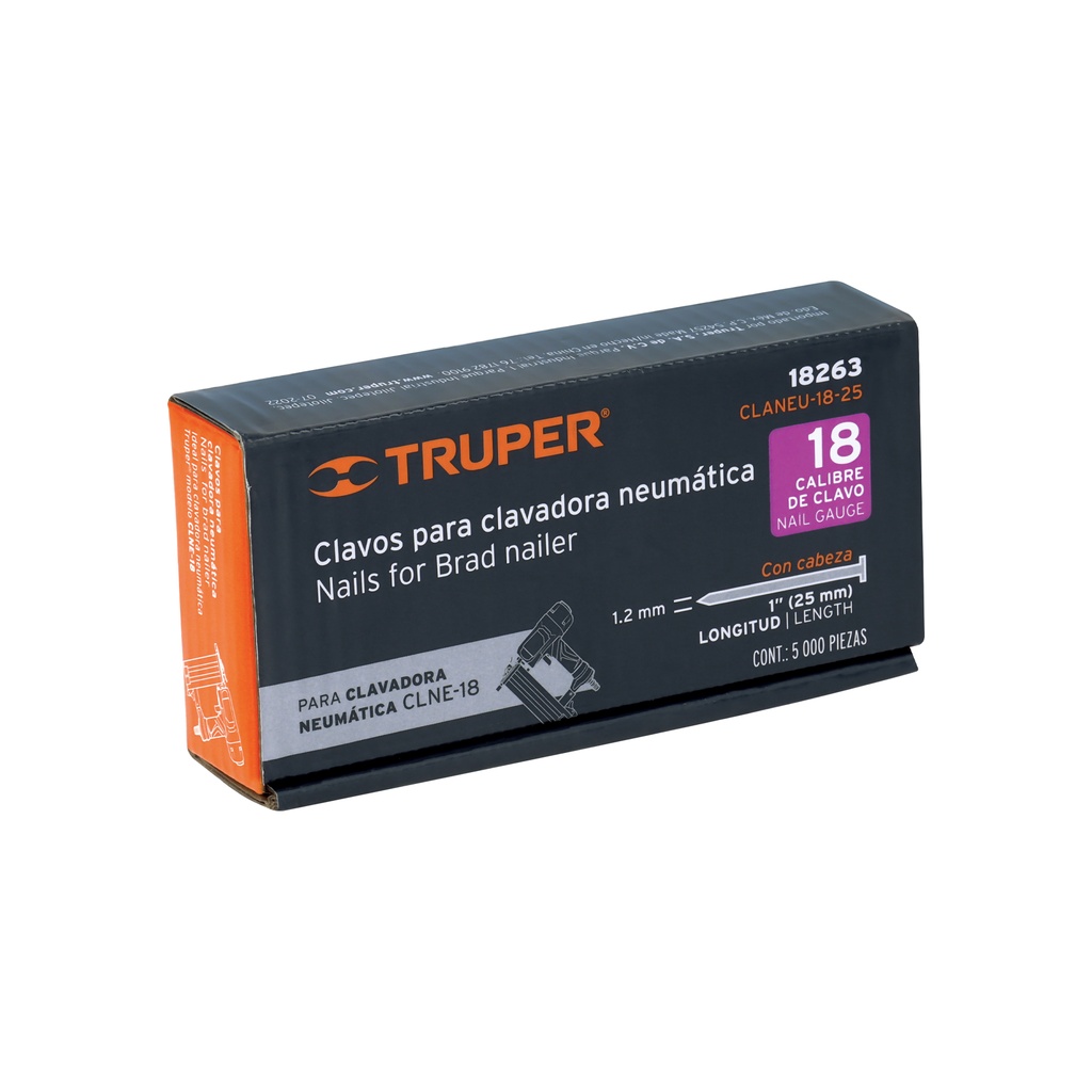 Caja con 5000 clavos calibre 18, 1" (25 mm), Truper