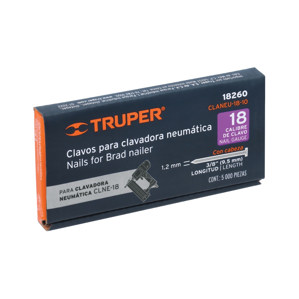 Caja con 5000 clavos calibre 18, 3/8" (10 mm), Truper