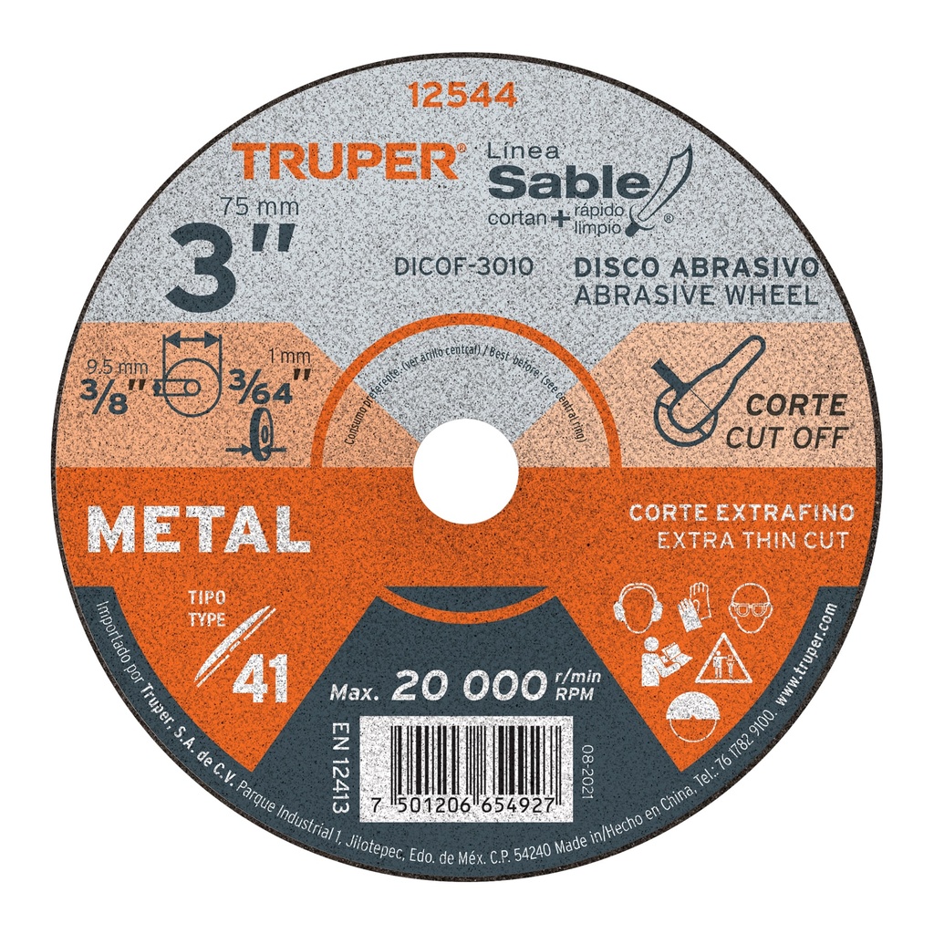 Disco Tipo 41 para corte fino de metal 3", Truper