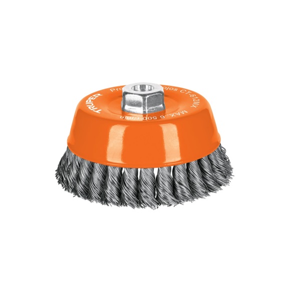 Escobilla tipo copa alambre trenzado grueso, calibre 0.5 mm, 5" M14, Truper