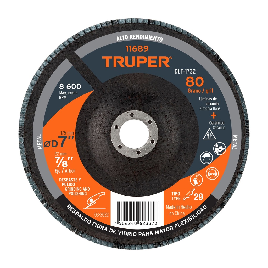 Flap discs 7" grano 80, Truper