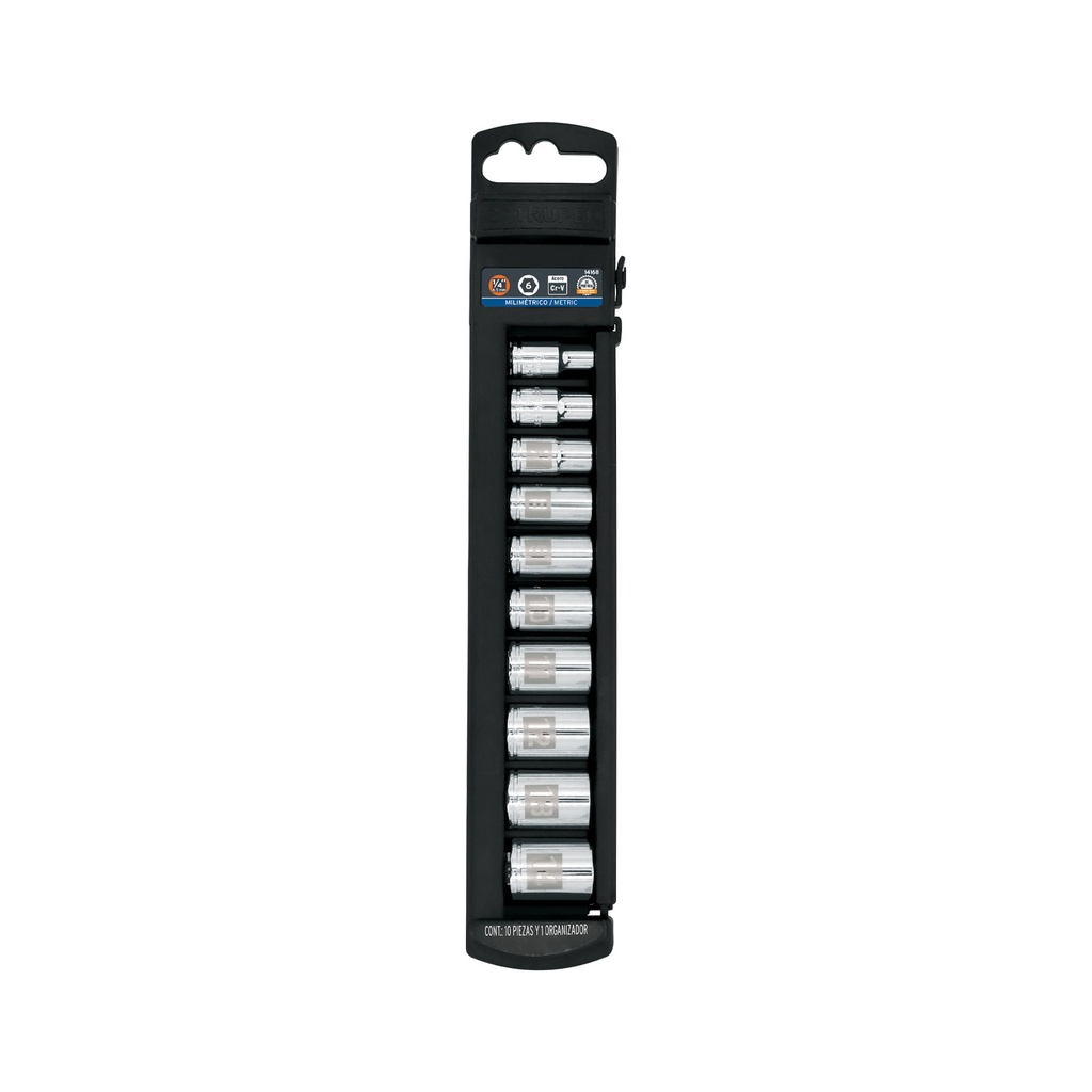 Juego de 10 dados cortos en mm (5-14mm) E1/4" , Truper