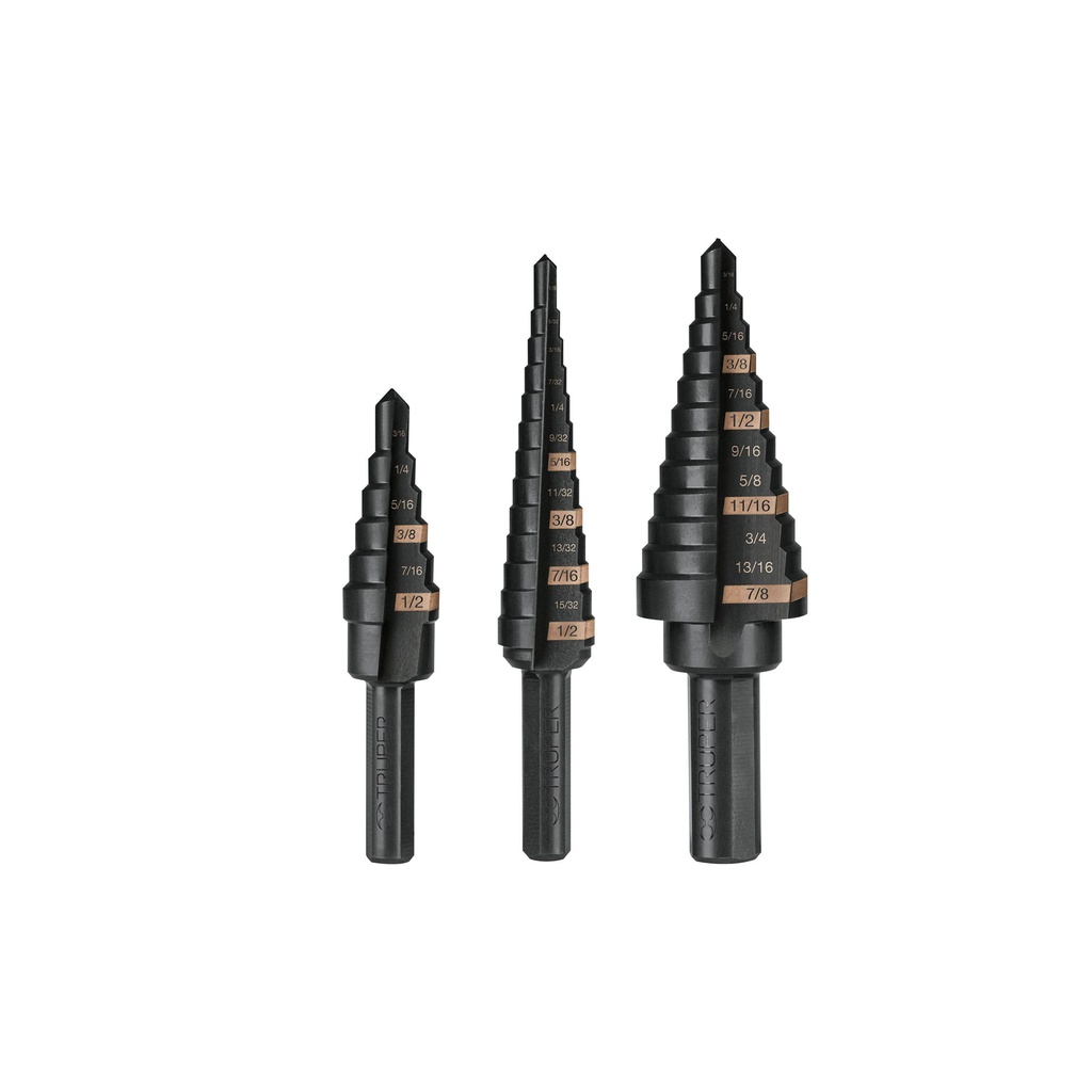 Juego de 3 brocas escalonadas, óxido negro, Truper