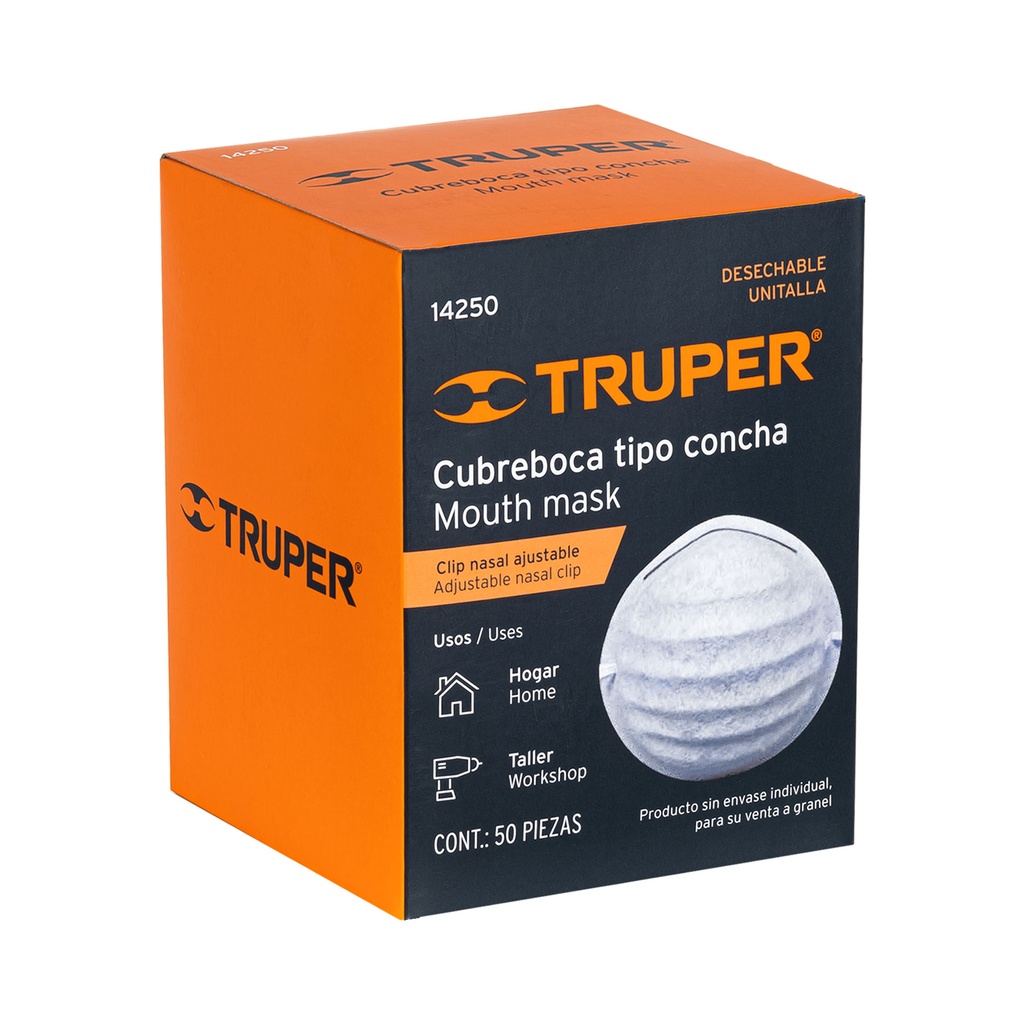 Mascarilla tipo concha, para polvos, caja 50 piezas, Truper