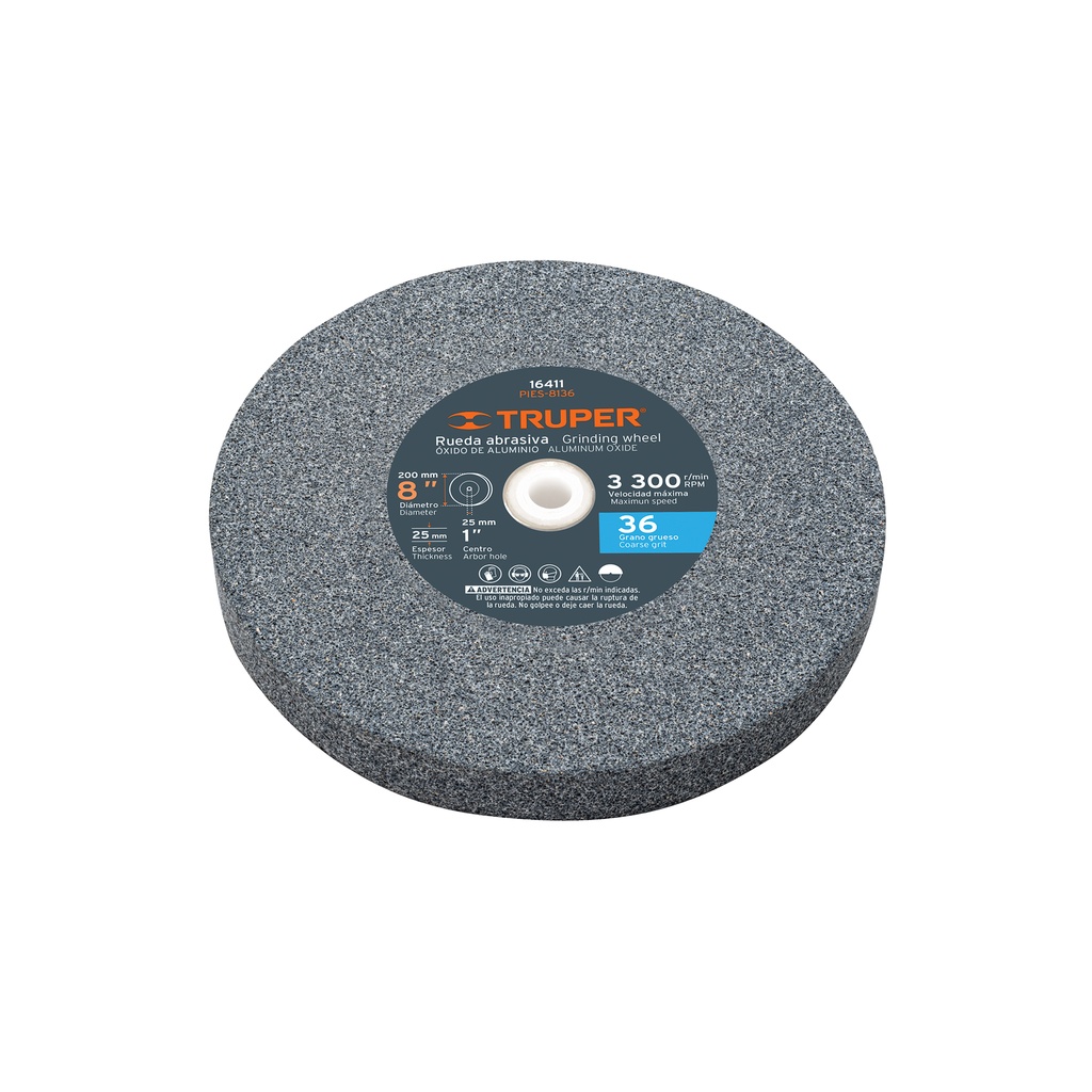 Piedras para amoladora de banco, oxido de aluminio 8", grano 36, Truper