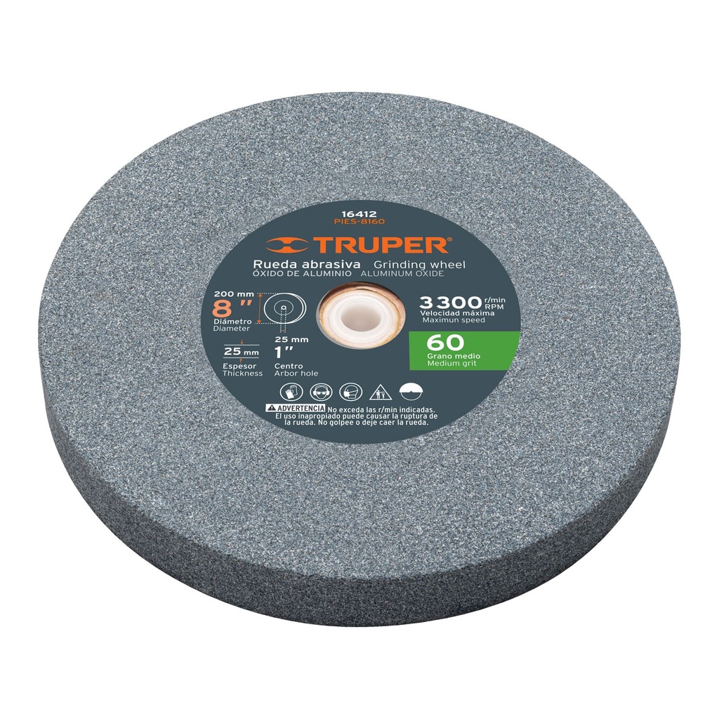 Piedras para amoladora de banco, oxido de aluminio 8", grano 60, Truper