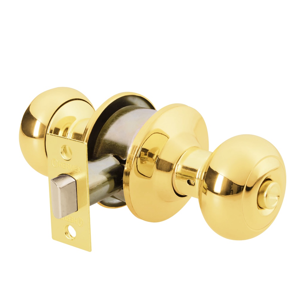 Cerradura pomo, latón brillante, oval, baño, Truper Hermex