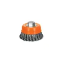 Escobilla tipo copa alambre trenzado fino, calibre 0.35 mm, diametro 5", espesor 11/16" M14, Truper