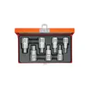 Juego de 7 dados punta hex encastre 1/2" std, estuche metálico